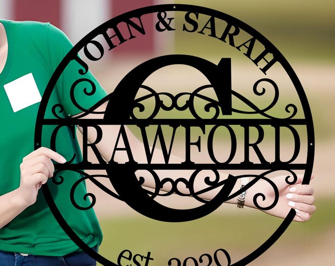 Personalized Metal Family Name Sign - Custom Wedding Sign Monogram