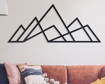Geometric Black Metal Mountain Wall Art - Modern Mountain Line Art for Home Decor, Minimalist Mountain Wall Decor, Line metal wall art