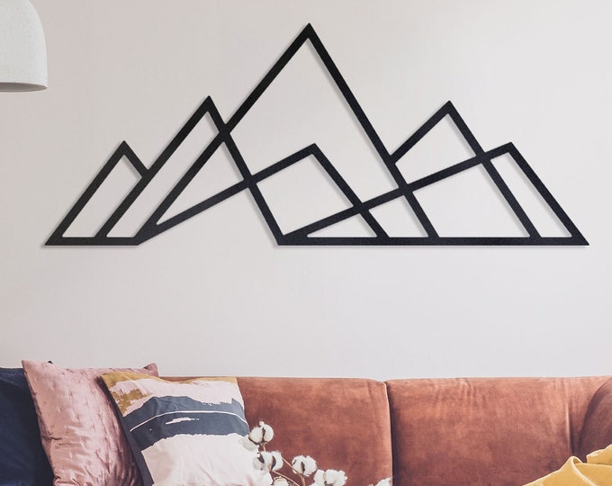 Geometric Black Metal Mountain Wall Art - Modern Mountain Line Art for Home Decor, Minimalist Mountain Wall Decor, Line metal wall art