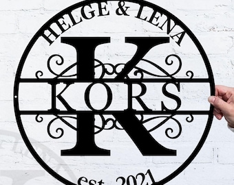 Personalized Metal Family Name Sign: Circular Monogram Wall Decor