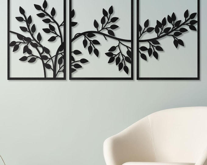 Metal Tree Branch Wall Art, 3-Piece Minimalist Home Decor, Ivy Metal Wall Decorations