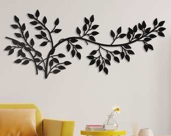 Metal Leaf Wall Art | Modern Botanical Branch Sculpture, Boho Decor