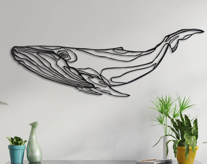 Metal Whale Wall Decor – Modern Minimalist Ocean Animal Art, Gift for Beach Lovers