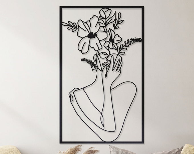 Flower head woman, Women , Gift metal wall art for women, Large metal tree wall art, Wall hanging metal wall art women and flowers,