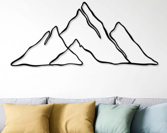Minimalist Mountain Metal Wall Art – Modern Geometric Line art mountain metal decor