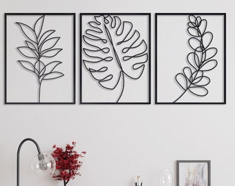 Metal flower wall decor,  Metal leaf wall decor, Palm leaf wall decor , Decorative metal art for walls, 3 piece metal flower wall art