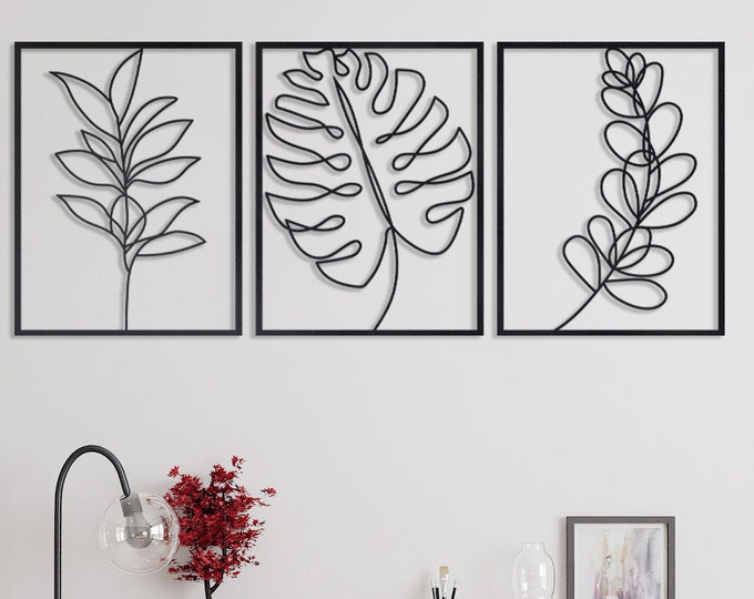 Metal flower wall decor,  Metal leaf wall decor, Palm leaf wall decor , Decorative metal art for walls, 3 piece metal flower wall art