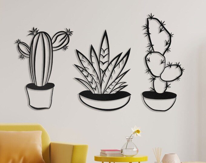 Metal cactus wall art Cactus wall decor, Cactus in vase metal wall decor, Cactus pot decoration, Cactus vase decoration, Bedroom wall art