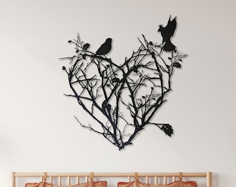 Metal Tree of Life Wall Art: Heart with Love Birds Decor
