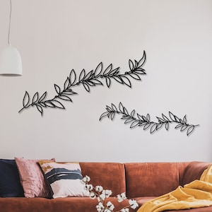Olive branch metal wall art, Line art olive leaf wall decor, Minimalist olive branch wall hanging, Olive leaf silhouette wall sculpture