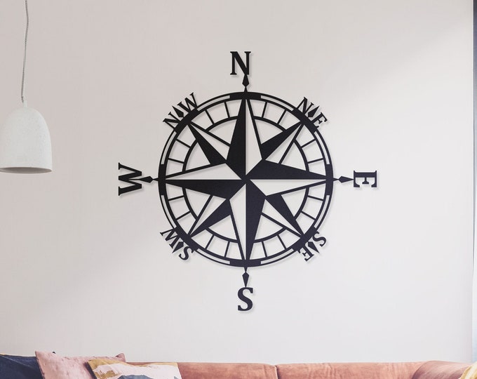 Compass wall decor, Modern home metal wall art, Metal compass wall art,Home goods wall decor,Large compass metal wall decor,Nautical compass