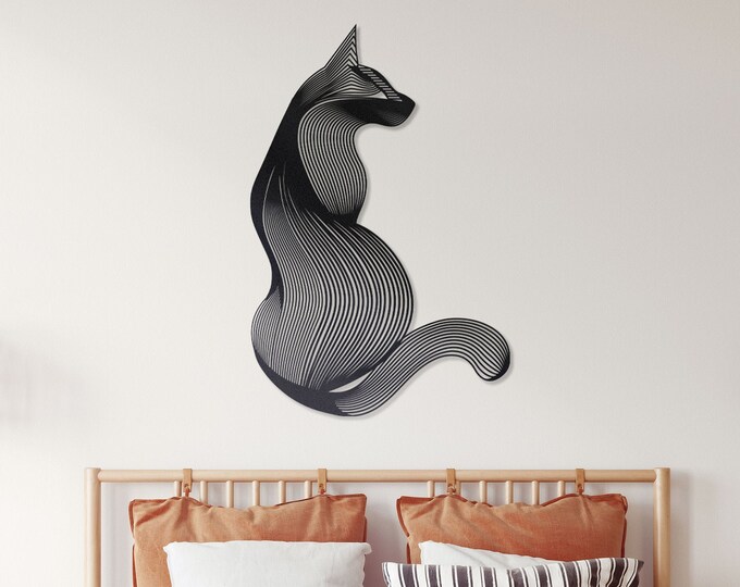 Cat metal wall art, Black cat wall decor, Metal black cat wall art, Cat silhouette on wall art