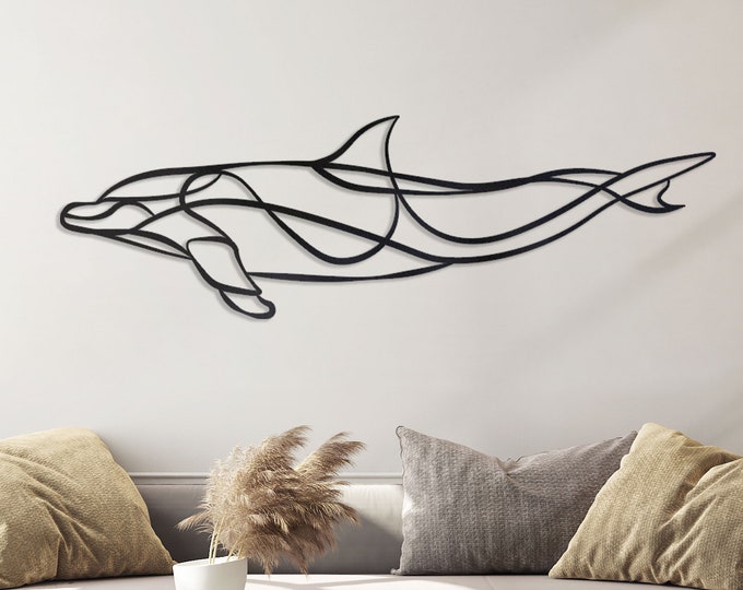 Modern Metal Dolphin Wall Art – Minimalist Ocean Decor, Coastal Marine Life Sculpture, Gift for Beach and Sea Lovers
