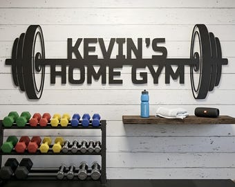 Personalized Home Gym Metal Sign, Custom Barbell Wall Art, Garage Gym Decor, Fitness Room Sign, Custom Name Gym Sign
