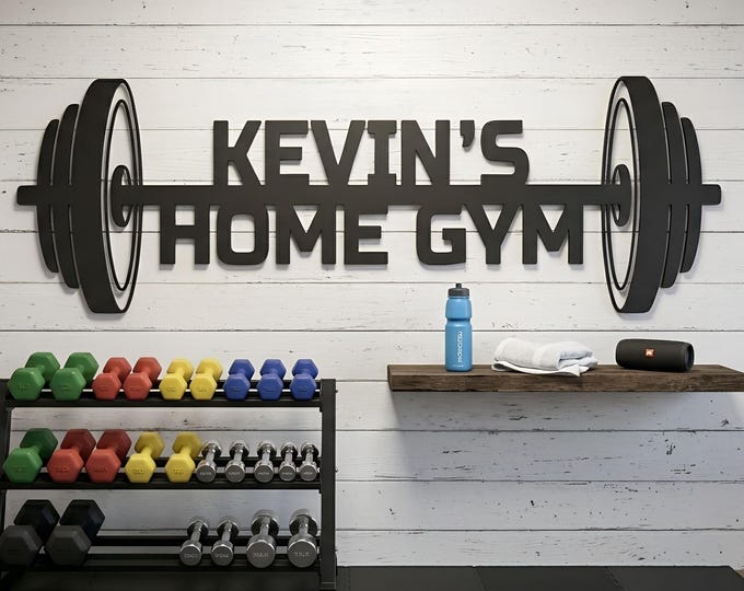 Personalized Home Gym Metal Sign, Custom Barbell Wall Art, Garage Gym Decor, Fitness Room Sign, Custom Name Gym Sign