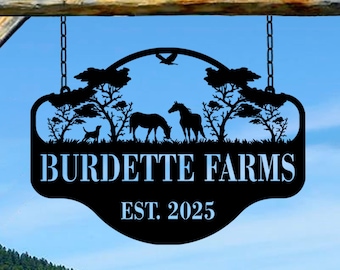 Personalized Ranch Gate Sign: Rustic Farmhouse Metal Plaque with Horse Design