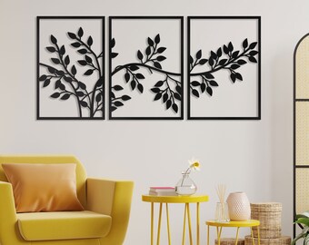 Metal tree wall decoration, Living room metal tree wall decor,  3 piece metal tree wall art