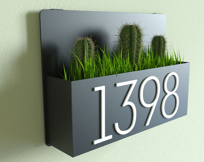 Planter Box , Address Sign , Metal Address Planter, Address Plaque,House Numbers, Address planter box, House numbers sign address planter