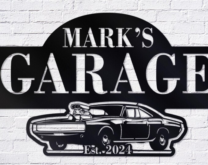 Dodge Super Challenger garage sign, Dad's custom garage metal sign,Large metal personalized garage sign for papa's, metal signs personalized