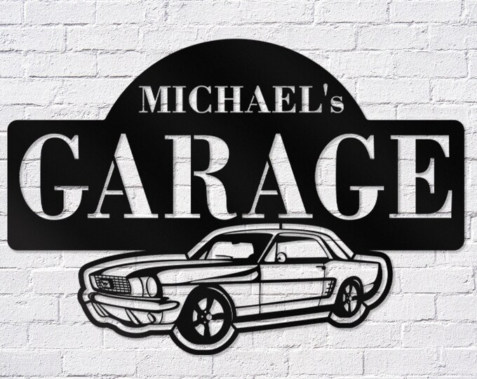Personalized Mustang Garage Sign – Custom Ford Metal Wall Art, Gift for Car Lovers, Muscle Car Decor for Garage or Man Cave