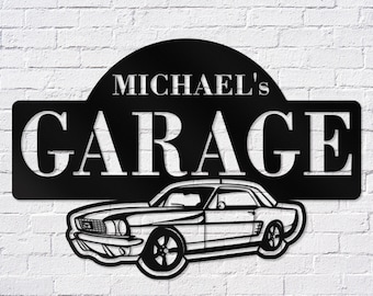 Mustang garage sign , Dad's garage metal sign, Personalized garage sign, Custom garage sign, Metal car garage sign, Garage wall art,