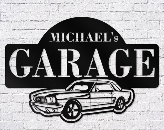 Mustang garage sign , Dad's garage metal sign, Personalized garage sign, Custom garage sign, Metal car garage sign, Garage wall art,
