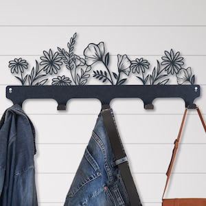 Metal Flower Coat Rack: Entryway Wall Art Hanger