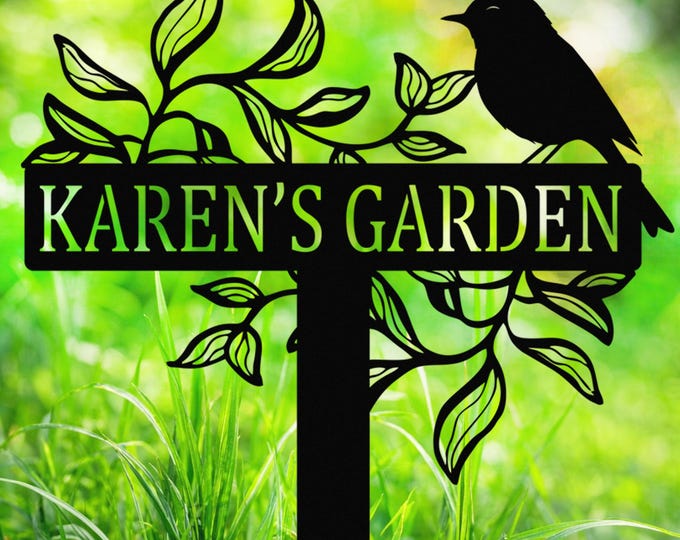 Personalized Metal Garden Sign with Stakes, Custom Garden Name Sign, Outdoor Yard Decor