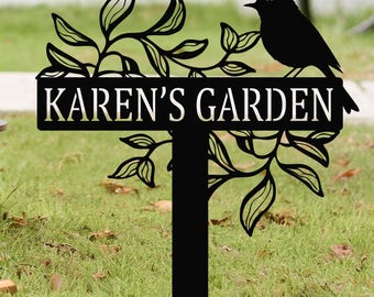 Personalized Metal Garden Name Sign with Stakes, Custom Outdoor Yard Decor