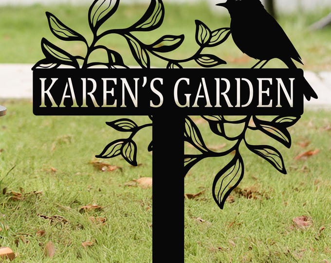 Metal Garden Name Sign with Stakes, Personalized Garden Decor, Custom Outdoor Yard Sign