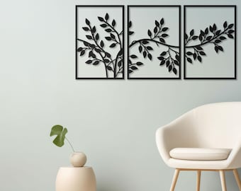 Metal Tree Branch Wall Art, 3-Piece Minimalist Home Decor, Ivy Metal Wall Decorations
