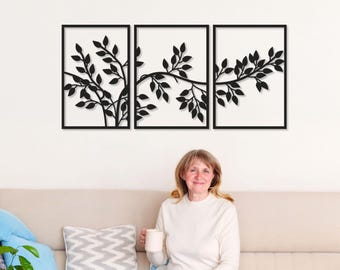 Metal Wall Art | 3-Piece Tree Branch Decor | Minimalist Metal Wall Hanging | Modern Home Decoration