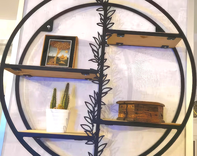 Round Wood & Metal Floating Shelf: Farmhouse Wall Decor