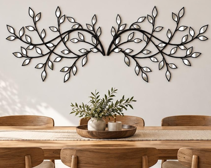 Metal Tree Wall Art with Mirror Leaves, 2mm Metal Botanical Wall Decor