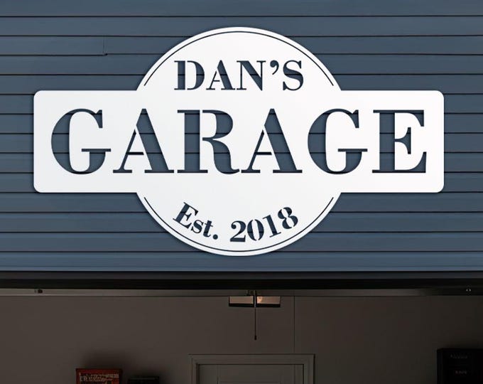 Personalized Garage Sign – Custom Metal Shop Sign, Workshop Wall Decor, Outdoor Metal Name Plaque