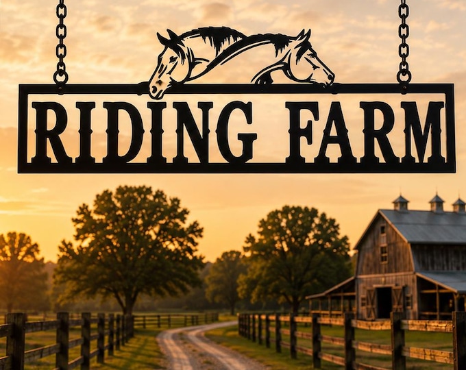 Personalized Horse Farm Metal Sign, Custom Ranch Entrance Sign, Equestrian Barn Decor - Large metal farm sign