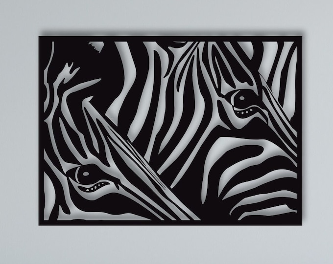 Zebra metal wall art, zebra metal wall decor, black zebra, black and white zebra wall art, zebra framed wall art