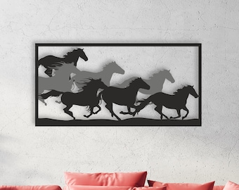 Metal Horse Wall Art: Running Horses Silhouette Decor