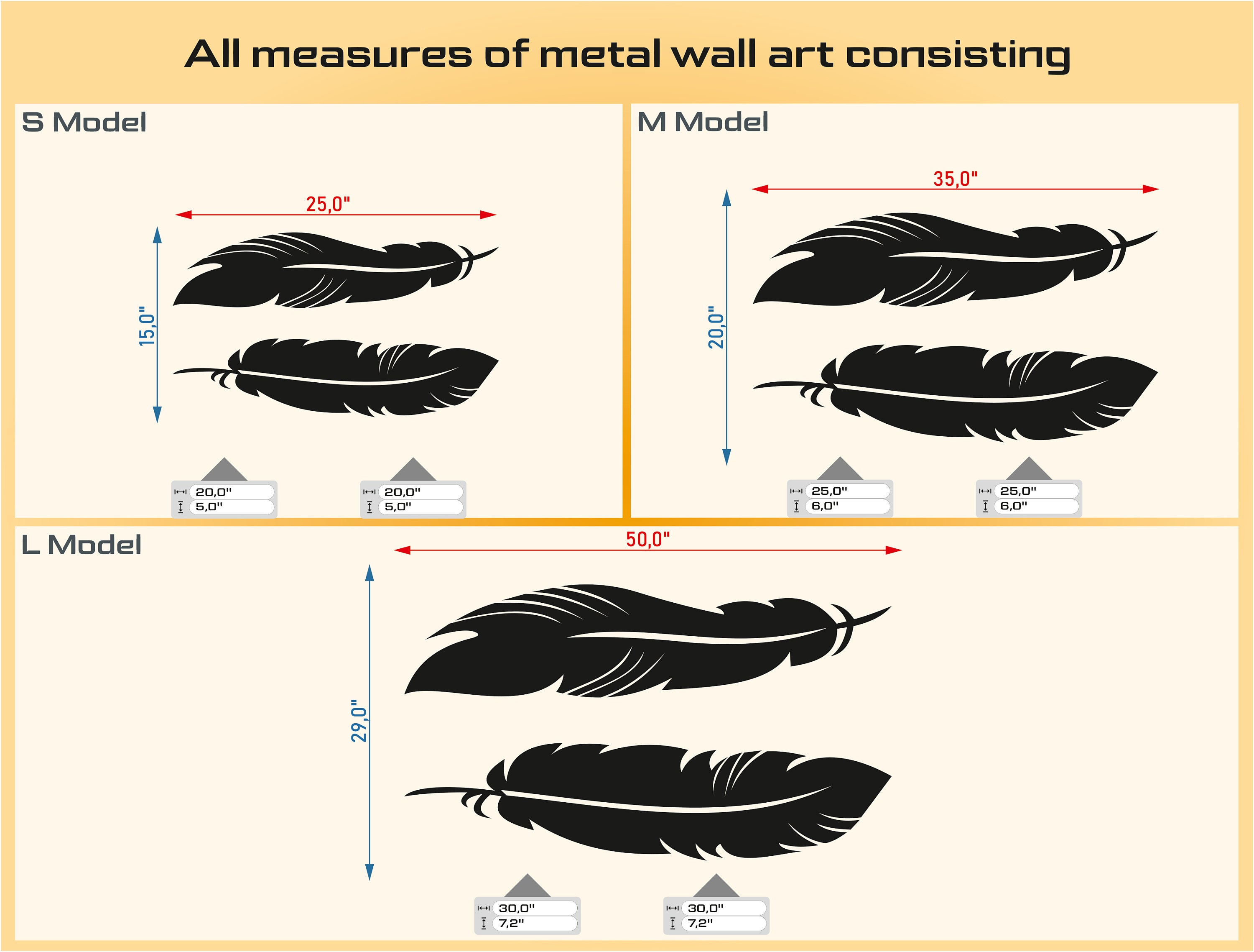 Decoración de Pared Plumas de Metal - Claire – ivvidek