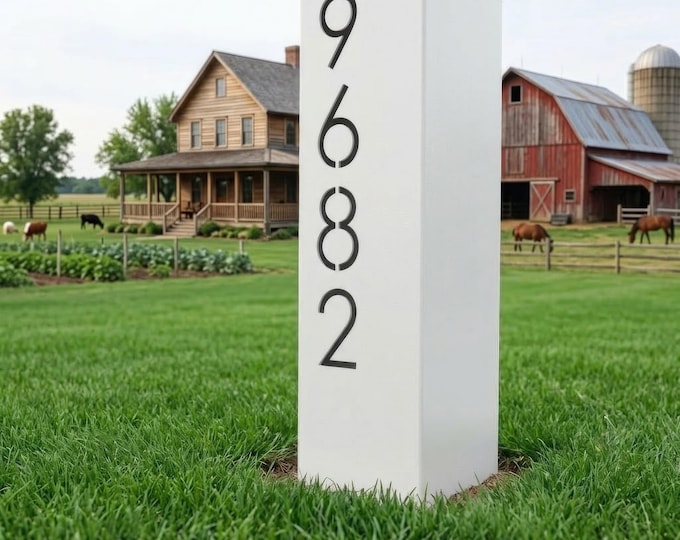 Modern Address Pillar – Custom House Number Column – Outdoor Driveway Address Sign – Vertical Garden Address Marker – Property Number Sign