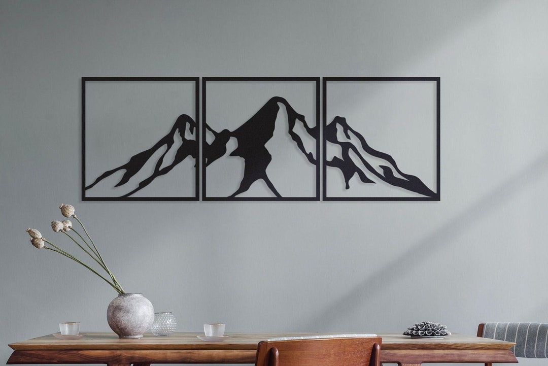 Mountain Metal Wall Art 3 Piece, Abstract Mountain Wall Art 3 Panels ...