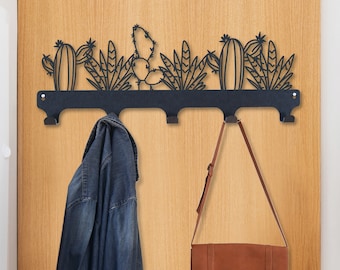 Stylish Cactus Wall Mounted Coat Rack - 6 or 5 Hook Options, Entryway Coat Hook Rack, Cactus Metal Coat Hanger