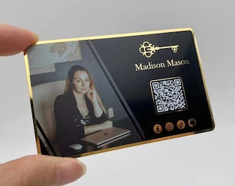 Personalized Metal Realtor Business Cards: Modern Stainless Steel, Custom Photo