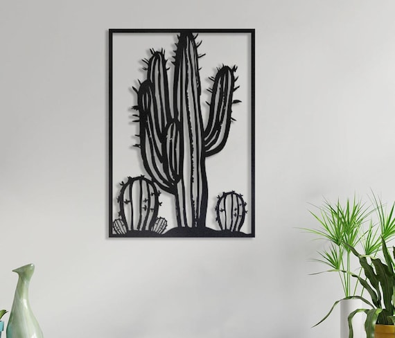 Black Metal Cactus Wall Art: Southwestern Home Decor