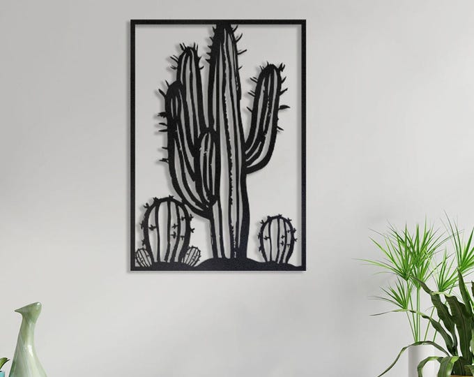 Cactus metal wall art, Metal cactus yard art, Cactus metal art, Black and white cactus wall art,  Wall art, Metal cactus flower