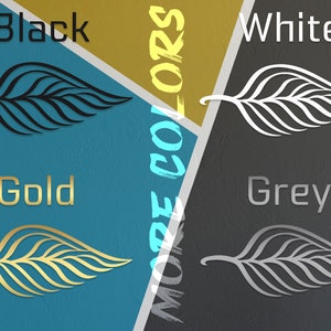 May include: Four leaf designs in different colors: black, white, gold, and grey. The word "MORE COLORS" is written diagonally in the center of the image.