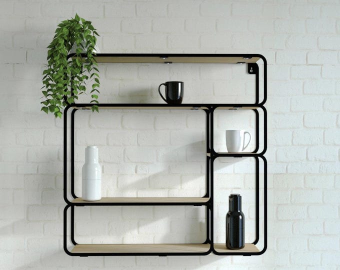 Geometric Metal Wall Shelf: Industrial Floating Shelving
