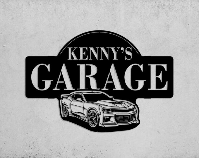 Garage door signs, Personalized metal garage signs, Custom metal garage sign, Personlized christmast gift, Large  Chevy Camaro garage sign