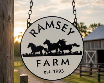 Personalized Metal Farm Sign, Custom Horse Ranch Entrance Sign, Outdoor Family Name Gate Sign, Barn Decor