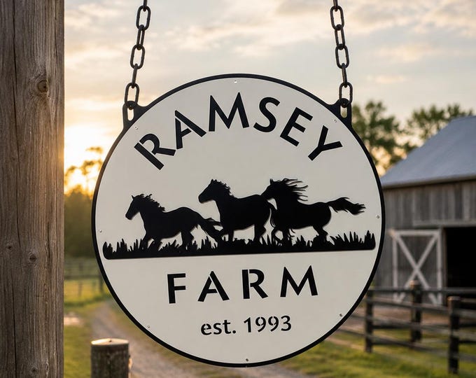 Personalized Metal Farm Sign, Custom Horse Ranch Entrance Sign, Outdoor Family Name Gate Sign, Barn Decor